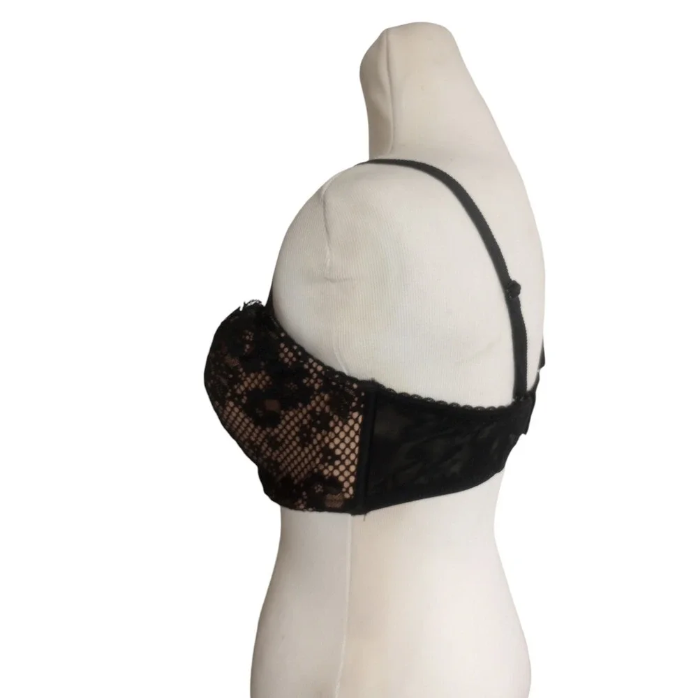 Adore Me Black Sexy Lace Lined Lightly Padded Underwire Push-Up Bra  36DDD